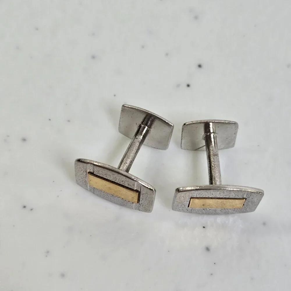 Simmons Cufflinks Sterling Silver Gold Tone Geometric Vintage Rectangle